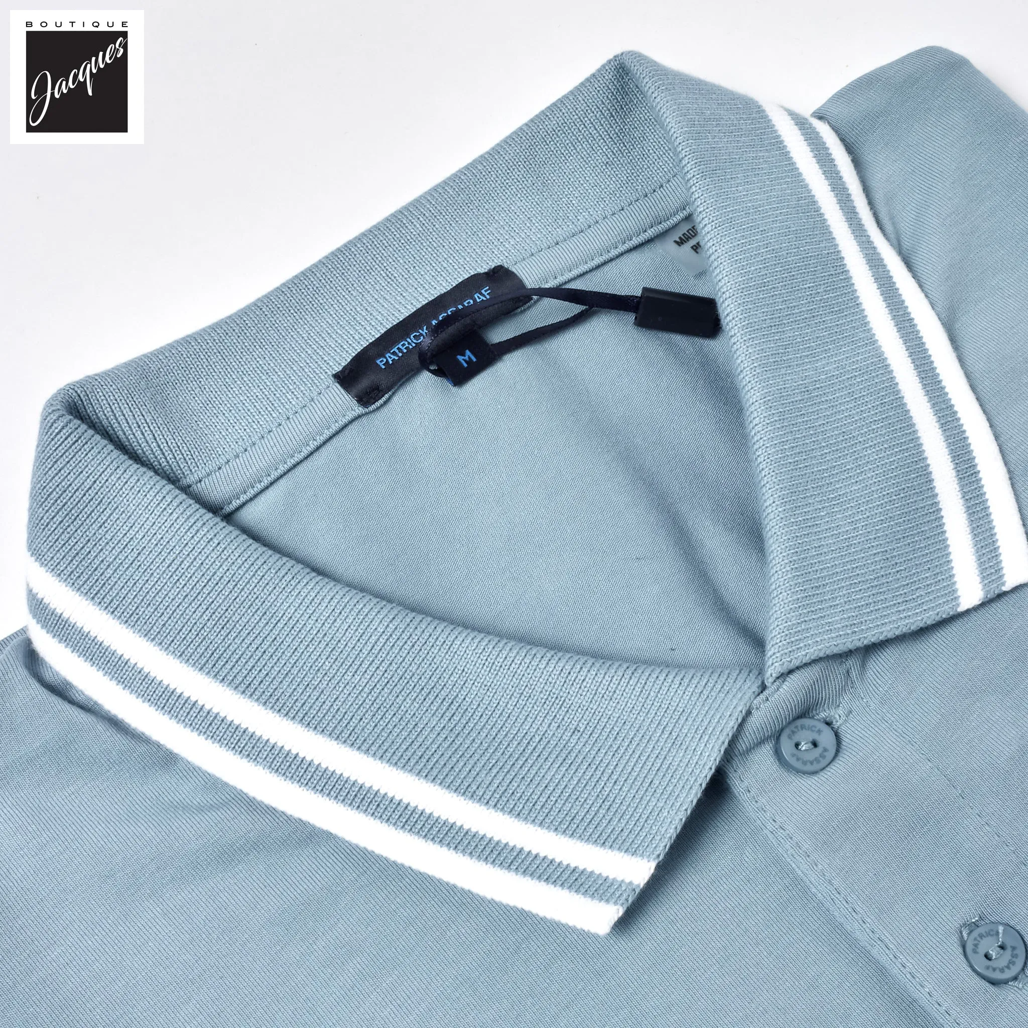 Misty Sky Iconic Pima Cotton Stretch Tipped Polo Shirt - Patrick Assaraf