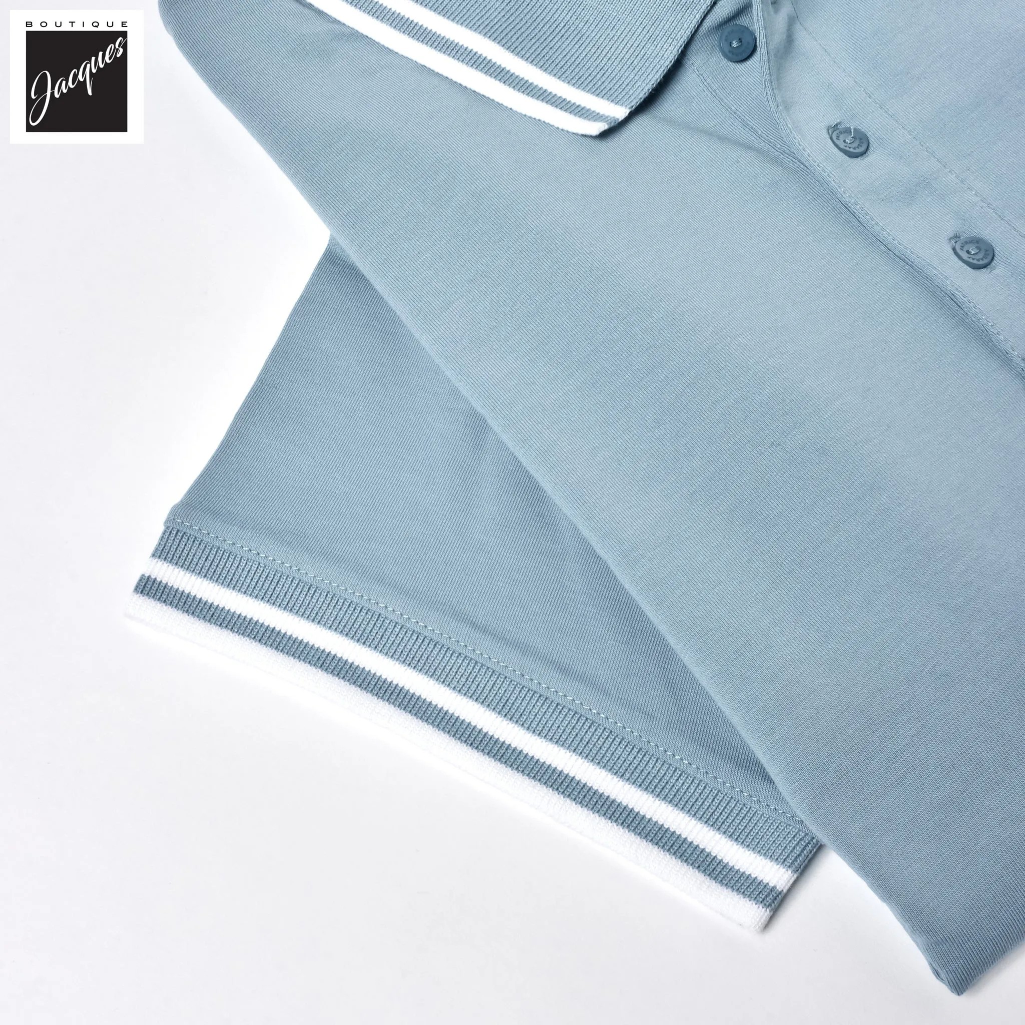 Misty Sky Iconic Pima Cotton Stretch Tipped Polo Shirt - Patrick Assaraf