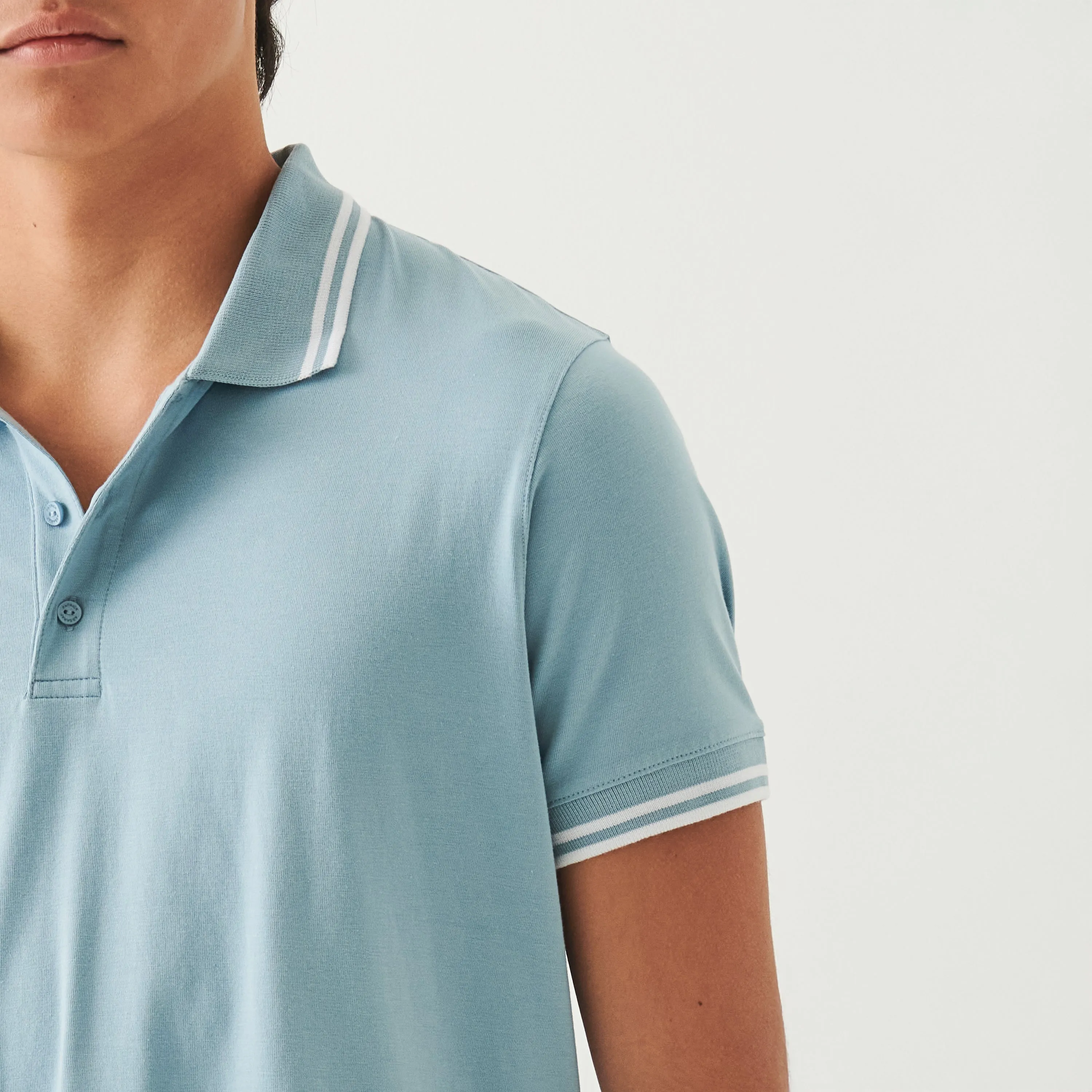 Misty Sky Iconic Pima Cotton Stretch Tipped Polo Shirt - Patrick Assaraf