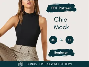 Mock Neck Crop Top Sewing Pattern | Sleeveless Fitted Top PDF Pattern | Modern Minimalist Crop Top Pattern | Easy Women Top Sewing Pattern