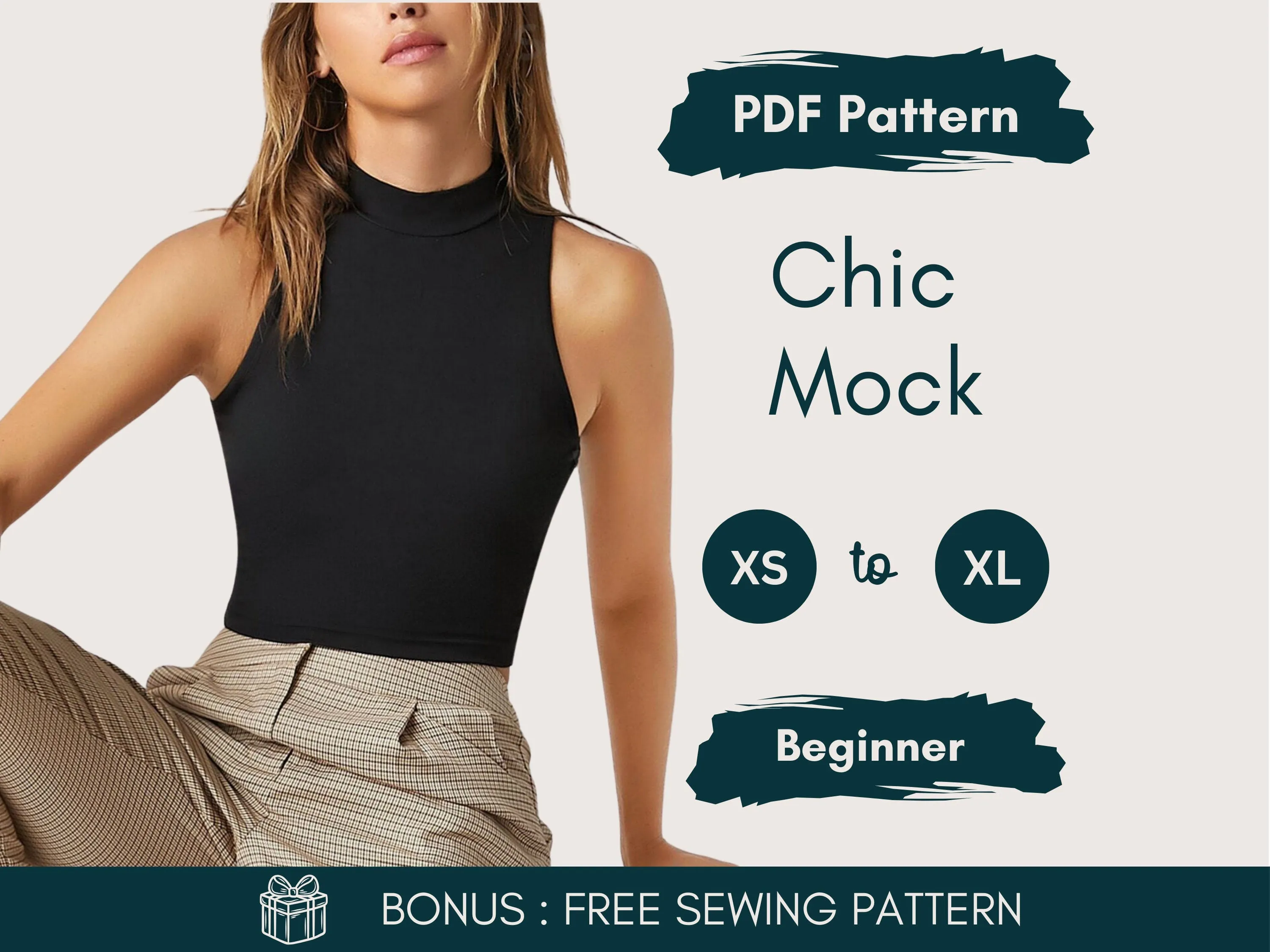 Mock Neck Crop Top Sewing Pattern | Sleeveless Fitted Top PDF Pattern | Modern Minimalist Crop Top Pattern | Easy Women Top Sewing Pattern