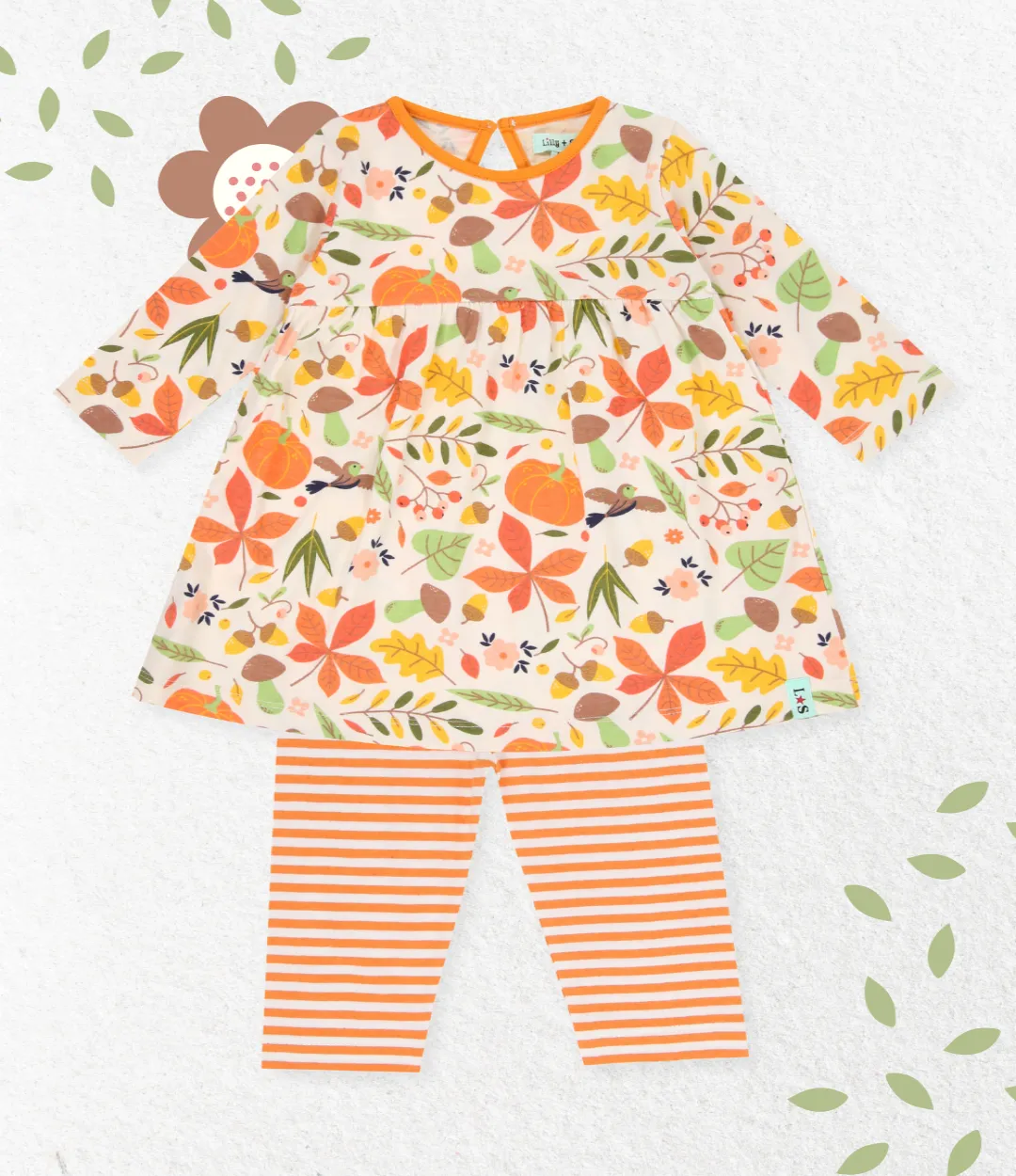 Multicoloured Autumn Floral Print Dress And Legging Set