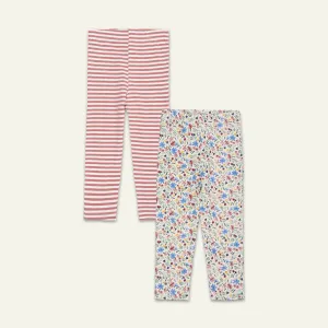 Multicoloured Stripe And Floral Print Leggings - 2 Pack