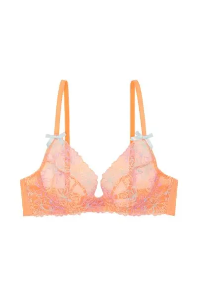 Naomi Floral Embroidered Plunge Bra - Orange -