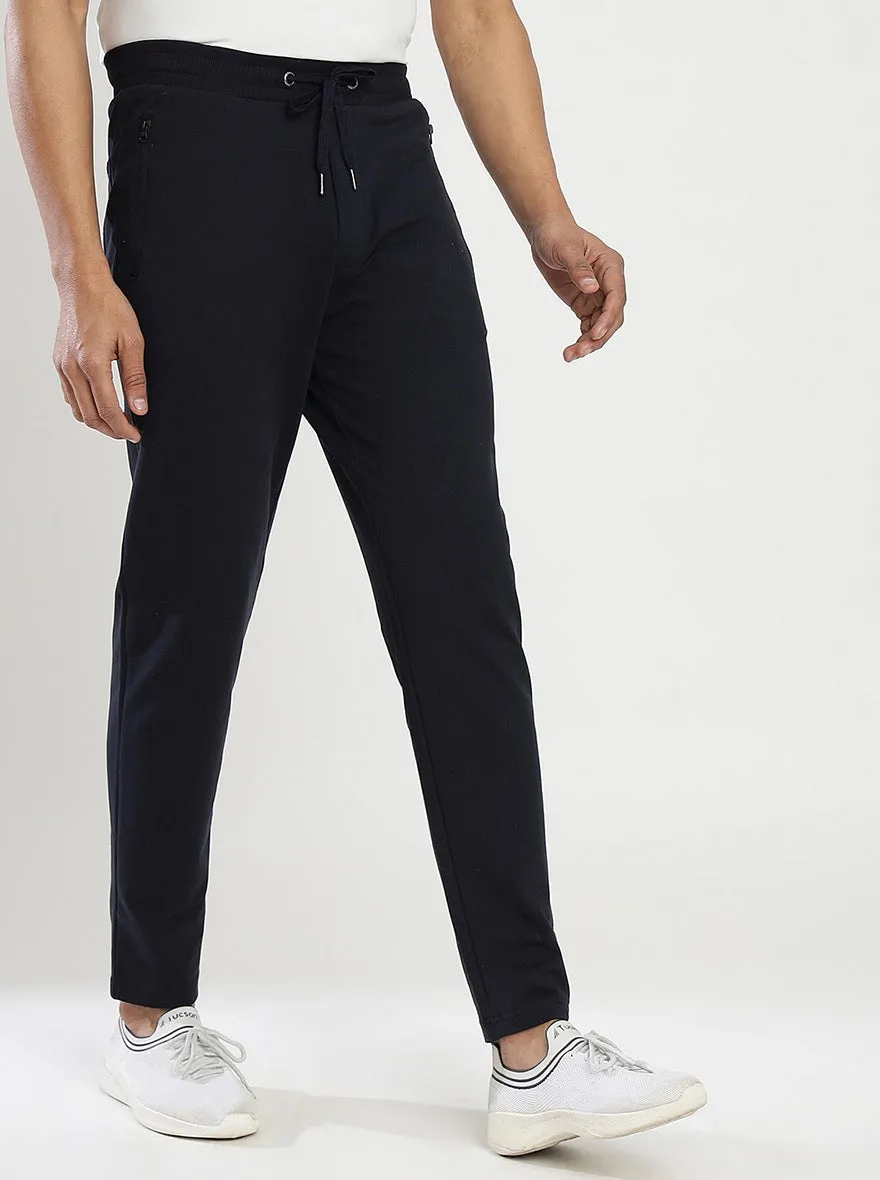 Navy Blue Solid Slim Fit Track Pant | JadeBlue