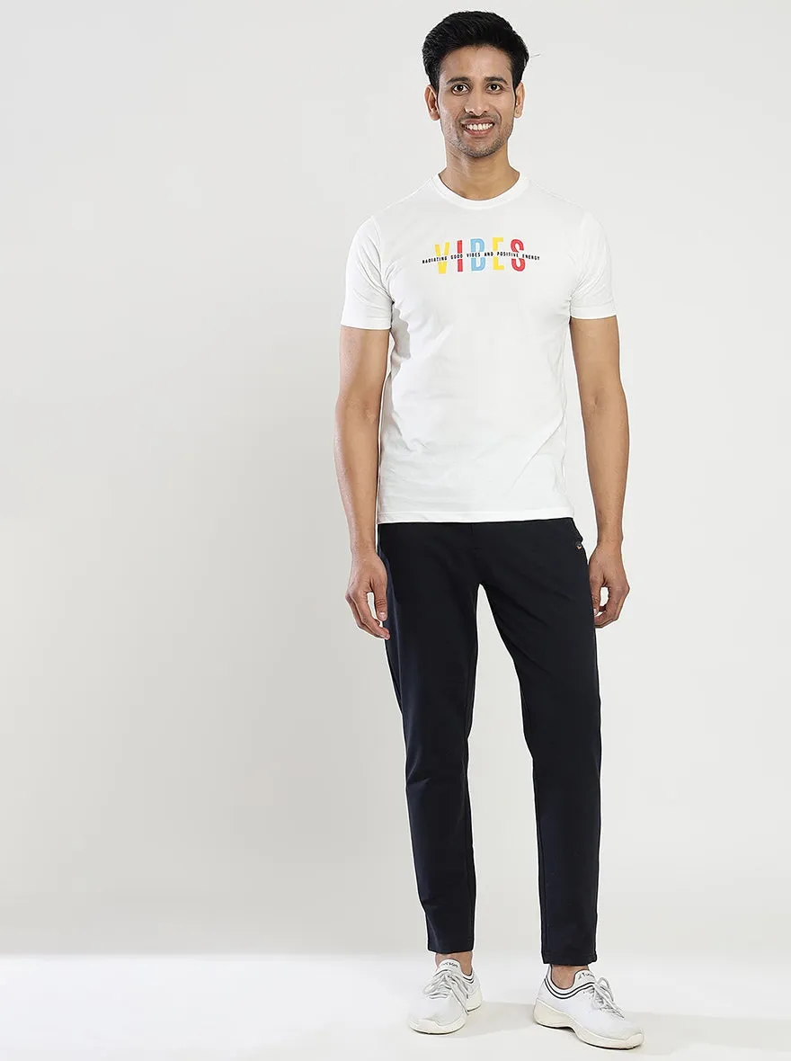 Navy Blue Solid Slim Fit Track Pant | JadeBlue