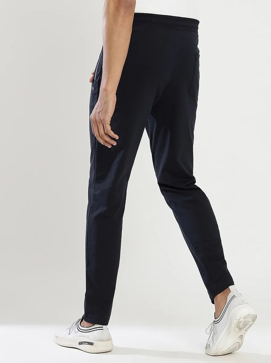 Navy Blue Solid Slim Fit Track Pant | JadeBlue