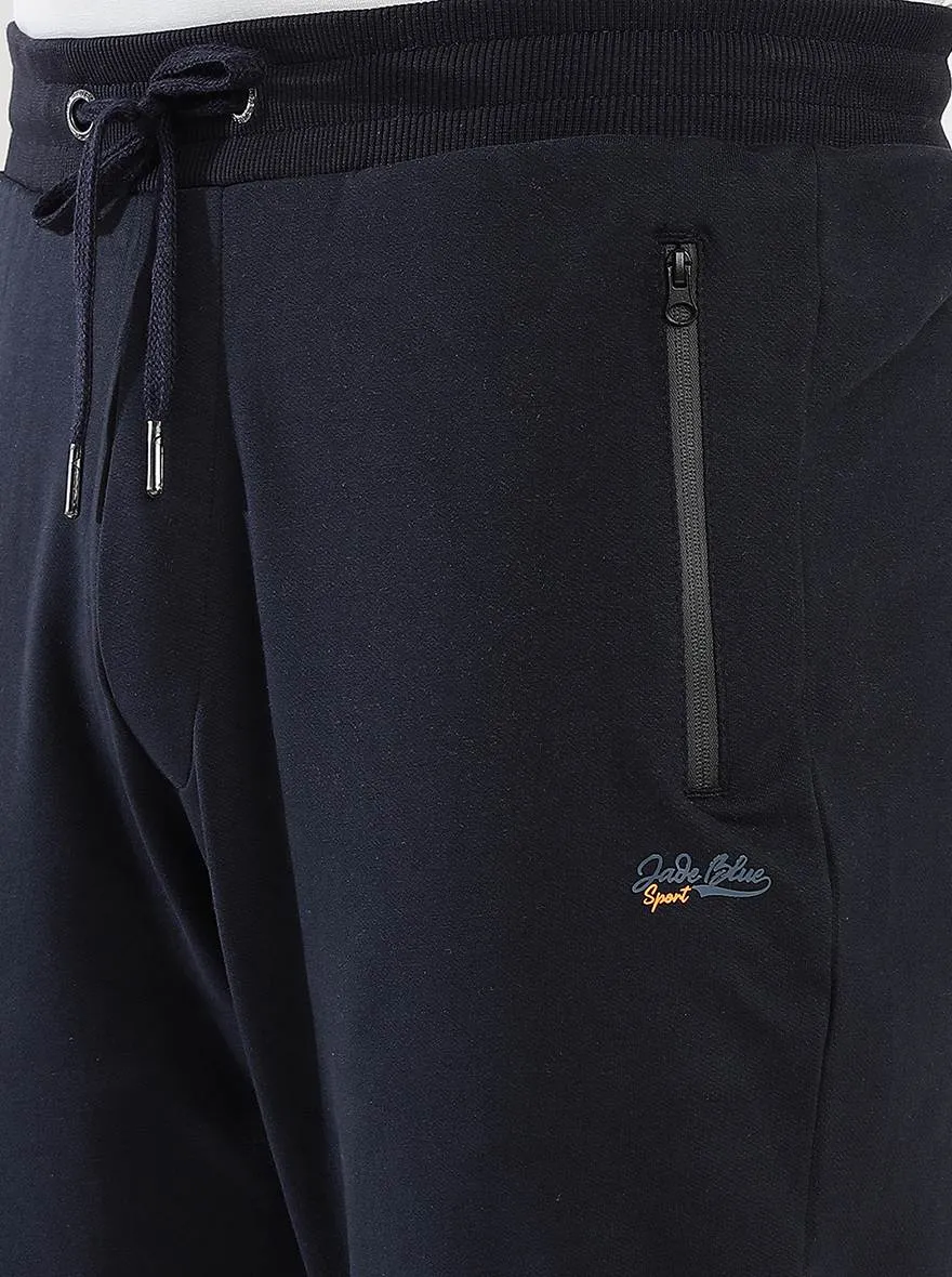 Navy Blue Solid Slim Fit Track Pant | JadeBlue