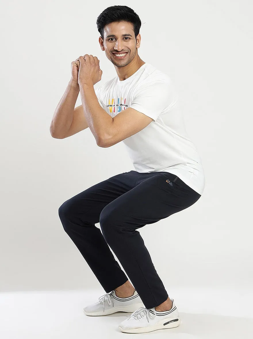Navy Blue Solid Slim Fit Track Pant | JadeBlue