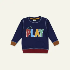 Navy Play Slogan Print Sweatshirt