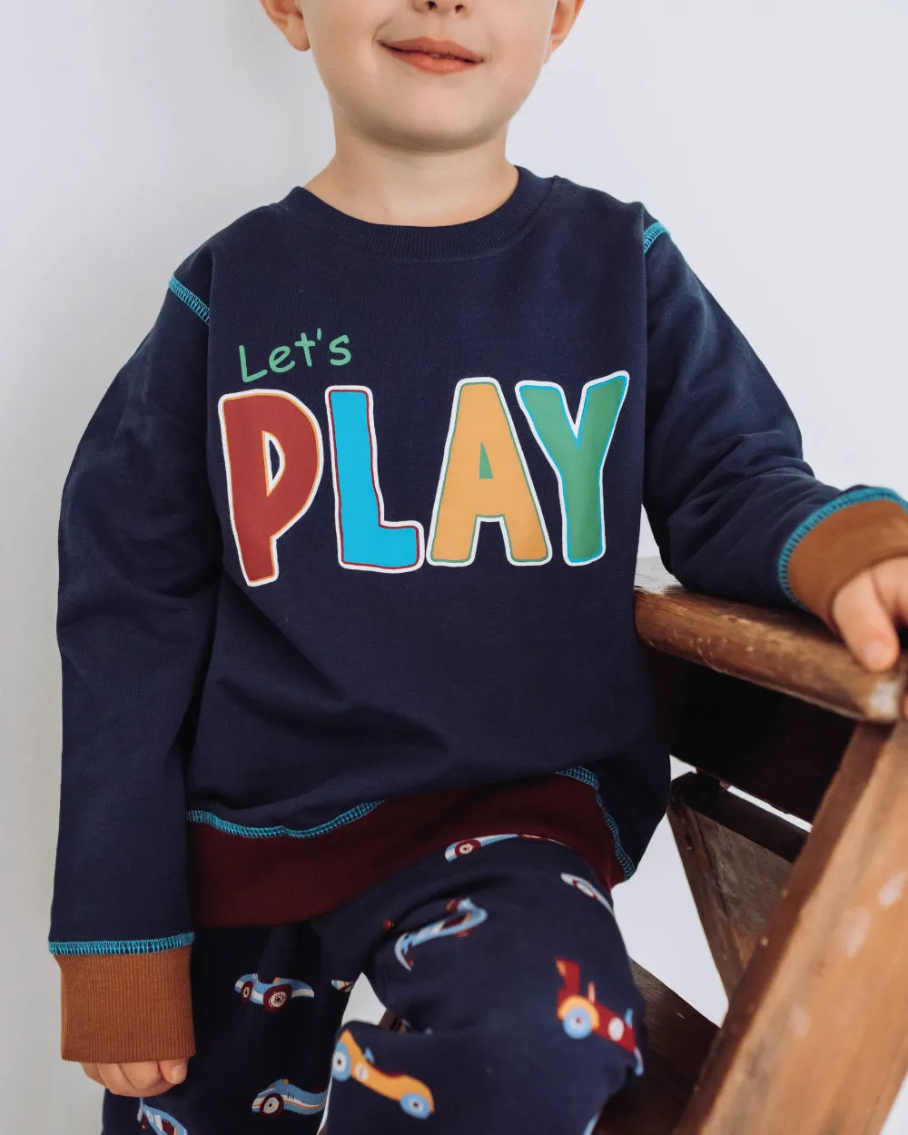 Navy Play Slogan Print Sweatshirt
