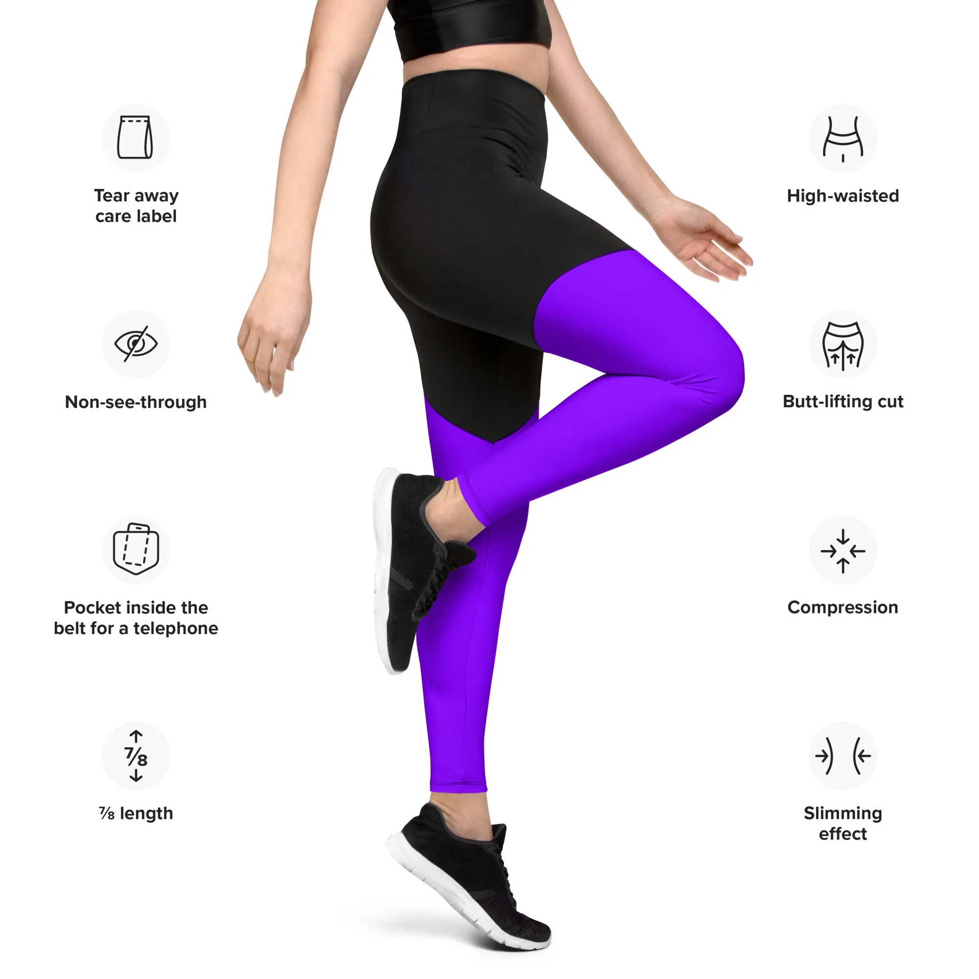 Neon Purple Sports Leggings with Pocket