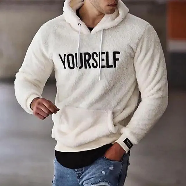 New Autumn And Winter Warm Men Wool Hooded Sweatshirts Letter Print Hooded Men's Embroidered Sweater Casual Hooded Long Sleeve Hipster Gym Long Sleeve Hoodies