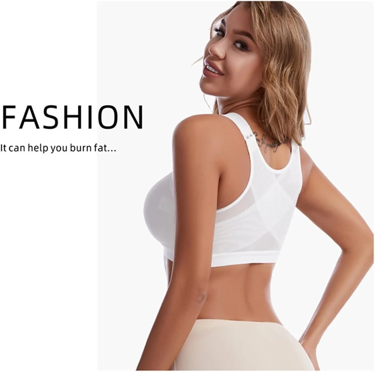NEW Front Closure Posture Corrector Lift Up Bra Women Push Up Cross Back Underwear Shockproof Sports Support Fitness Vest Bras, White, Sz 3XL, Fits like XL-1X