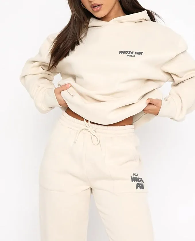 NEW Hoodie and Sweatpants for Women Hip Hop Long Sleeve Hoodies Pant Joggers Set Casual Fleece Hooded Tracksuit, Apricot, Sz M