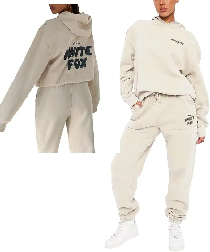NEW Hoodie and Sweatpants for Women Hip Hop Long Sleeve Hoodies Pant Joggers Set Casual Fleece Hooded Tracksuit, Apricot, Sz M