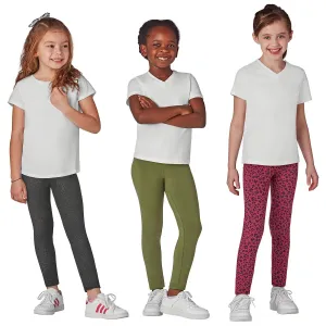 New Members Mark Girls Stretch Pull On My Favorite Leggings 3 Pack Foil/Green/Cheetah, Sz 7/8