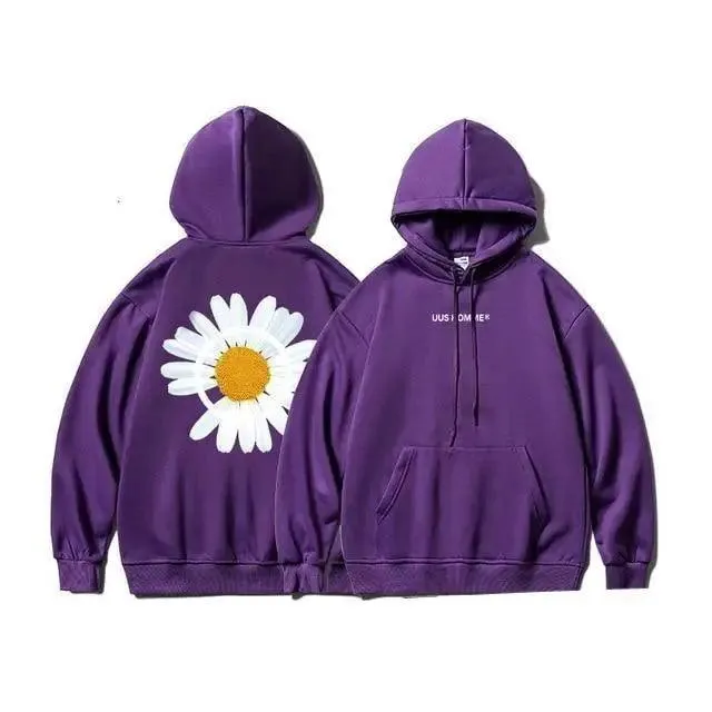 New Winter Loose Hooded Sweatshirts Men Thicken Warm Coat Hoodies Male Oversize Pullovers Sweatshirt Women Sunflower Printed Long Sleeve Pullover Sweatshirts Loose Drawstring Hoodie