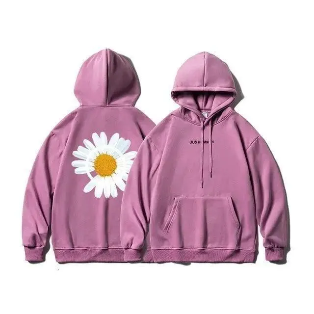 New Winter Loose Hooded Sweatshirts Men Thicken Warm Coat Hoodies Male Oversize Pullovers Sweatshirt Women Sunflower Printed Long Sleeve Pullover Sweatshirts Loose Drawstring Hoodie