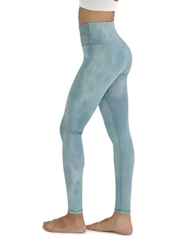 ODODOS Women's Cross Waist Yoga Leggings with Hidden Pocket, Compression Athletic Workout Running Leggings-Inseam 28", Tie Dye Blue, X-Large