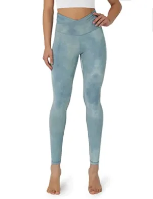 ODODOS Women's Cross Waist Yoga Leggings with Hidden Pocket, Compression Athletic Workout Running Leggings-Inseam 28", Tie Dye Blue, X-Large