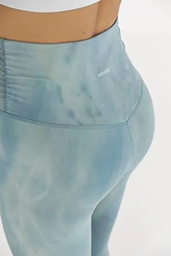 ODODOS Women's Cross Waist Yoga Leggings with Hidden Pocket, Compression Athletic Workout Running Leggings-Inseam 28", Tie Dye Blue, X-Large