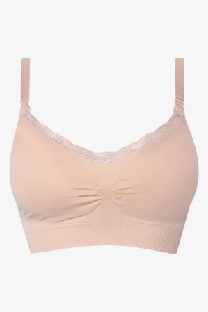 Padded Lace Trim Nursing Bra Pink