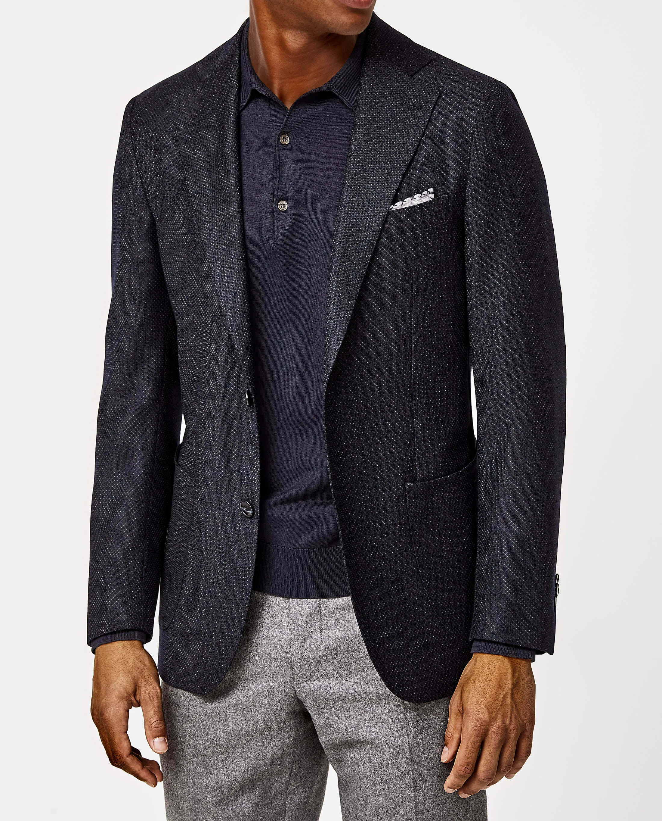 Paulo Oliveira Travel Jacket in Dark Speckled Blue Stretch Merino Wool