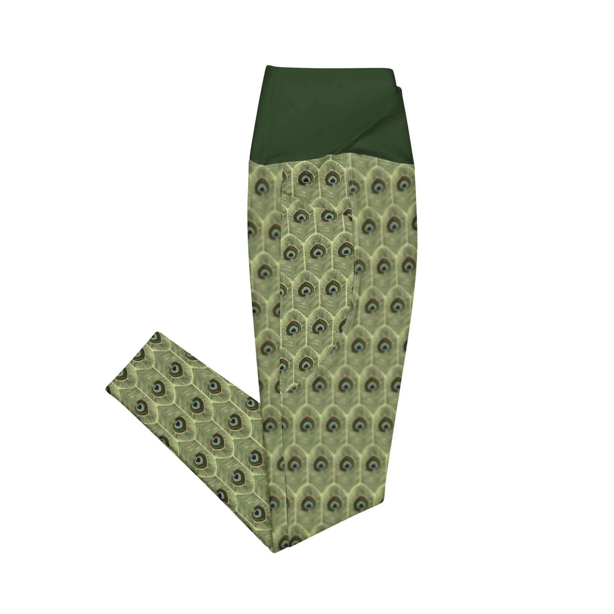 Peacock Feathers Crossover Leggings | with Pockets |