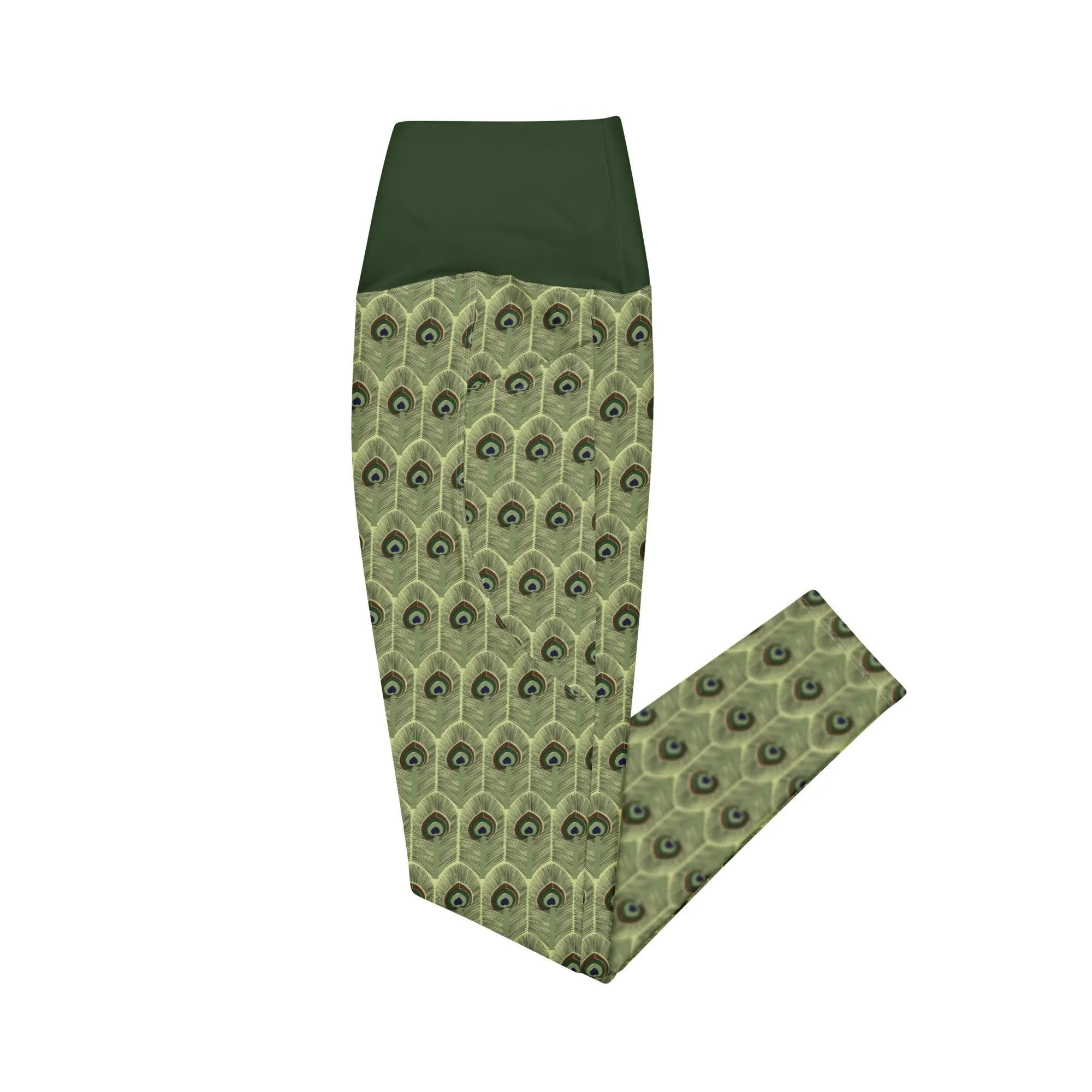 Peacock Feathers Crossover Leggings | with Pockets |