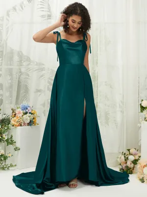 Peacock Satin Sweetheart Adjustable Straps Formal Gown With Pocket