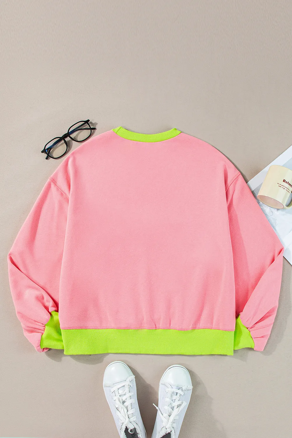 Pink GAME DAY Glitter Color Block Crew Neck Sweatshirt
