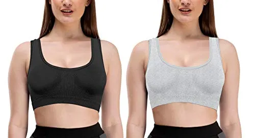 Pipal Women's Cotton Non-Padded Wire Free Sports Bra-Pack of 2 (Black & Grey_30_LOCAL.MOLDED.PACK.2.79)