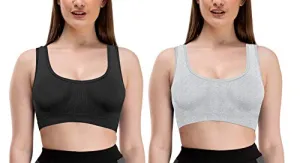 Pipal Women's Cotton Non-Padded Wire Free Sports Bra-Pack of 2 (Black & Grey_30_LOCAL.MOLDED.PACK.2.79)