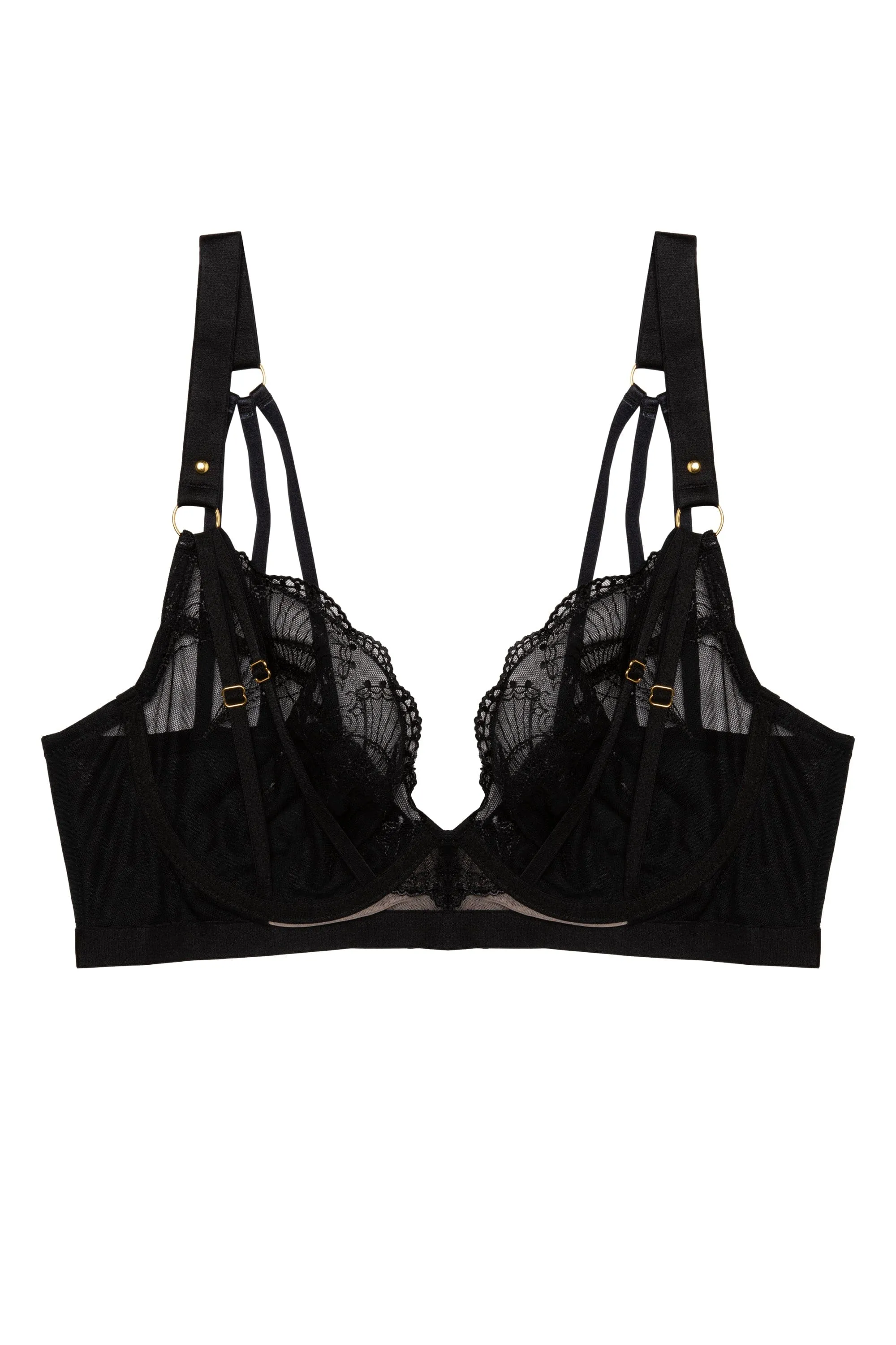 Pippa Deco Embroidered Caged Plunge Bra In Black -  Wolf & Whistle