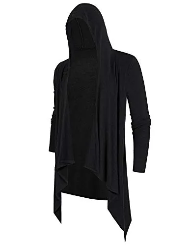 Poriff Men's Black Hooded Cardigan