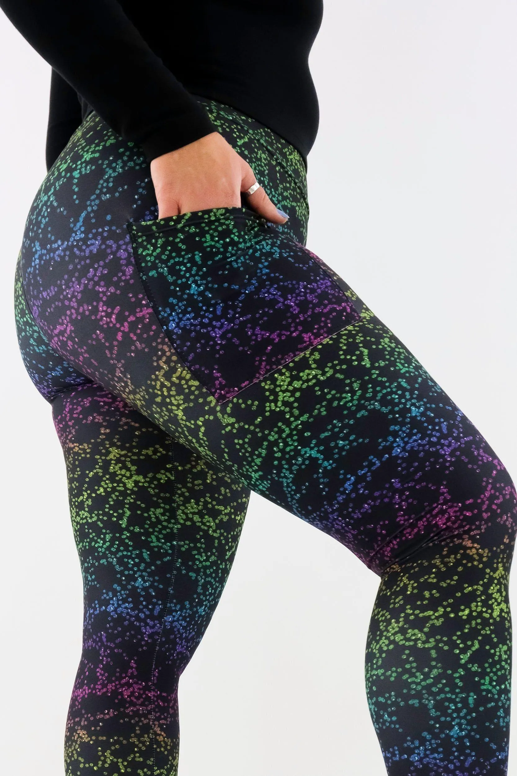 Rainbow Glitter - Casual - Regular Full Leggings - Pockets