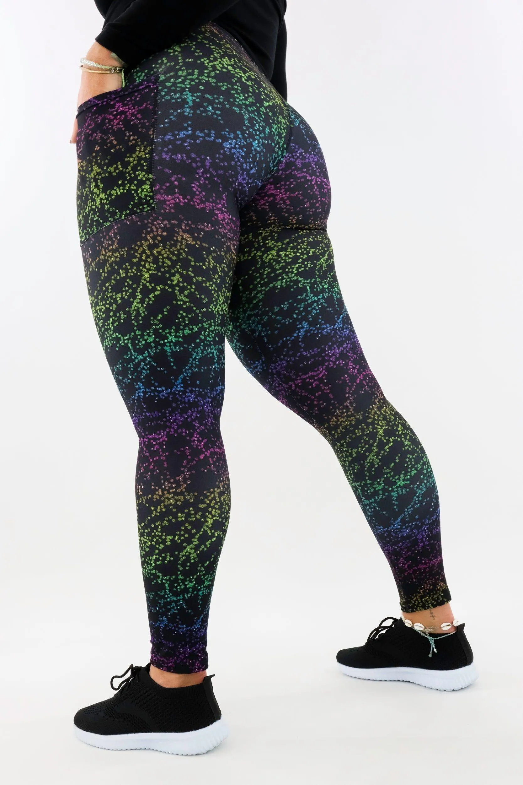 Rainbow Glitter - Casual - Regular Full Leggings - Pockets