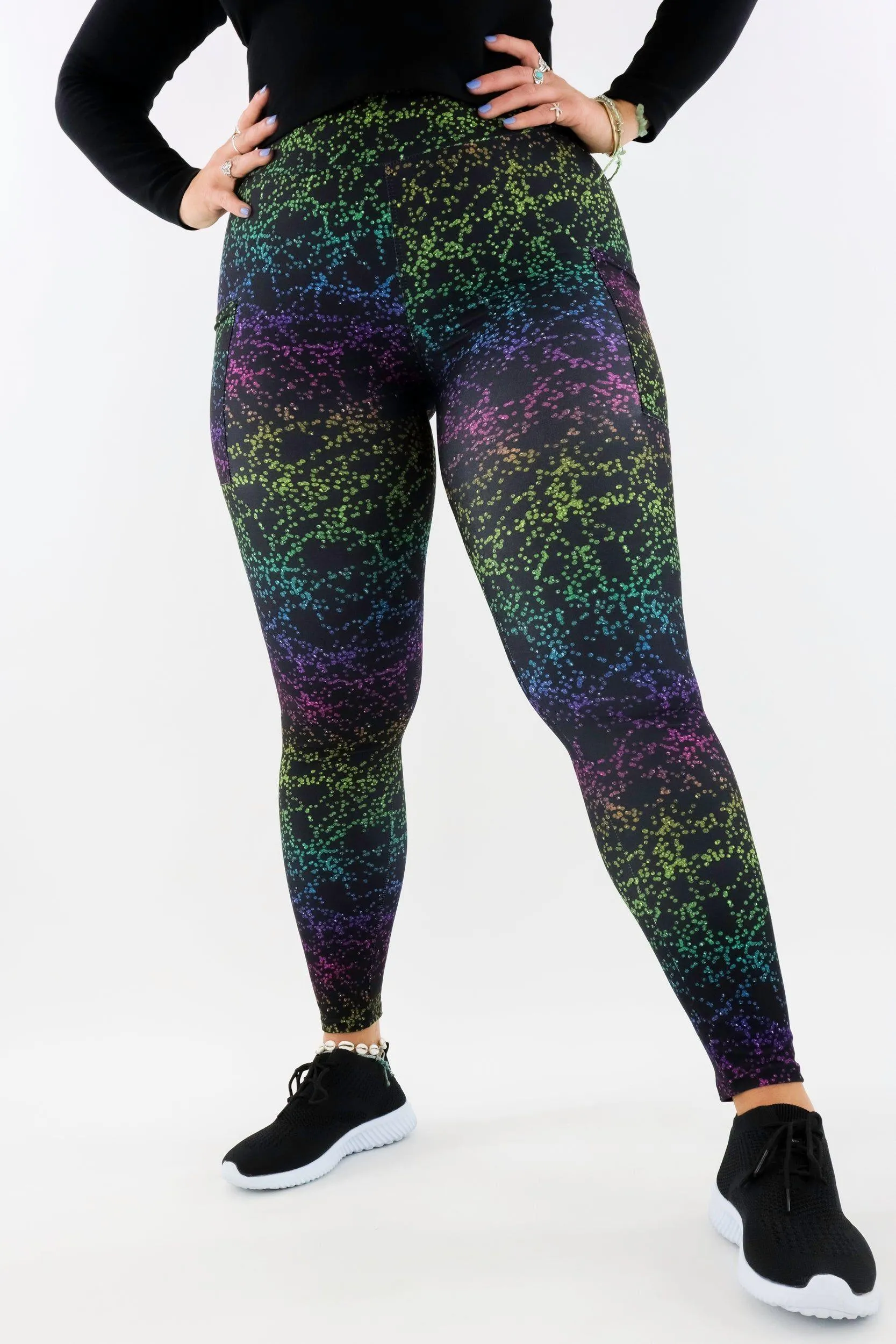 Rainbow Glitter - Casual - Regular Full Leggings - Pockets