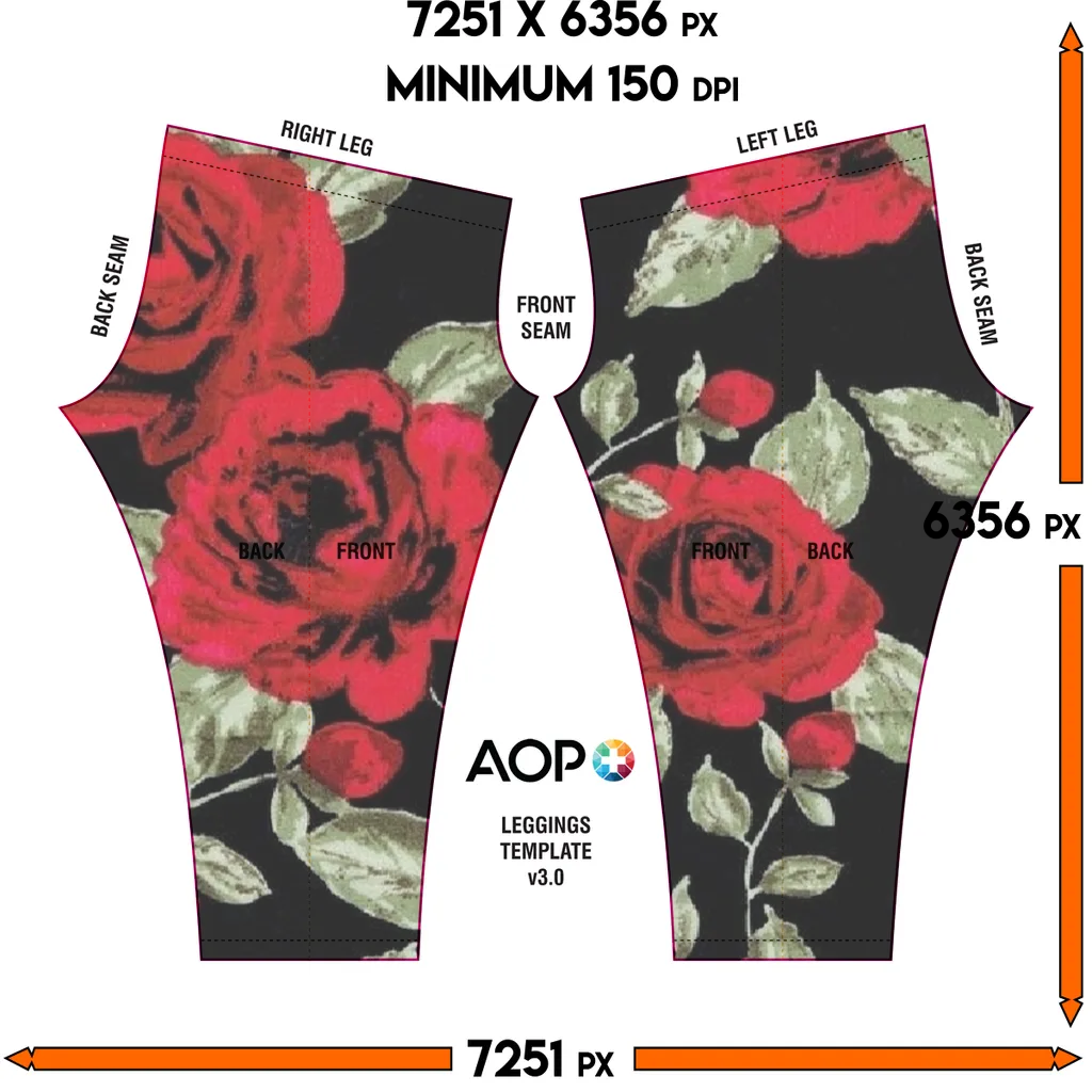 Red Roses on Black Leggings