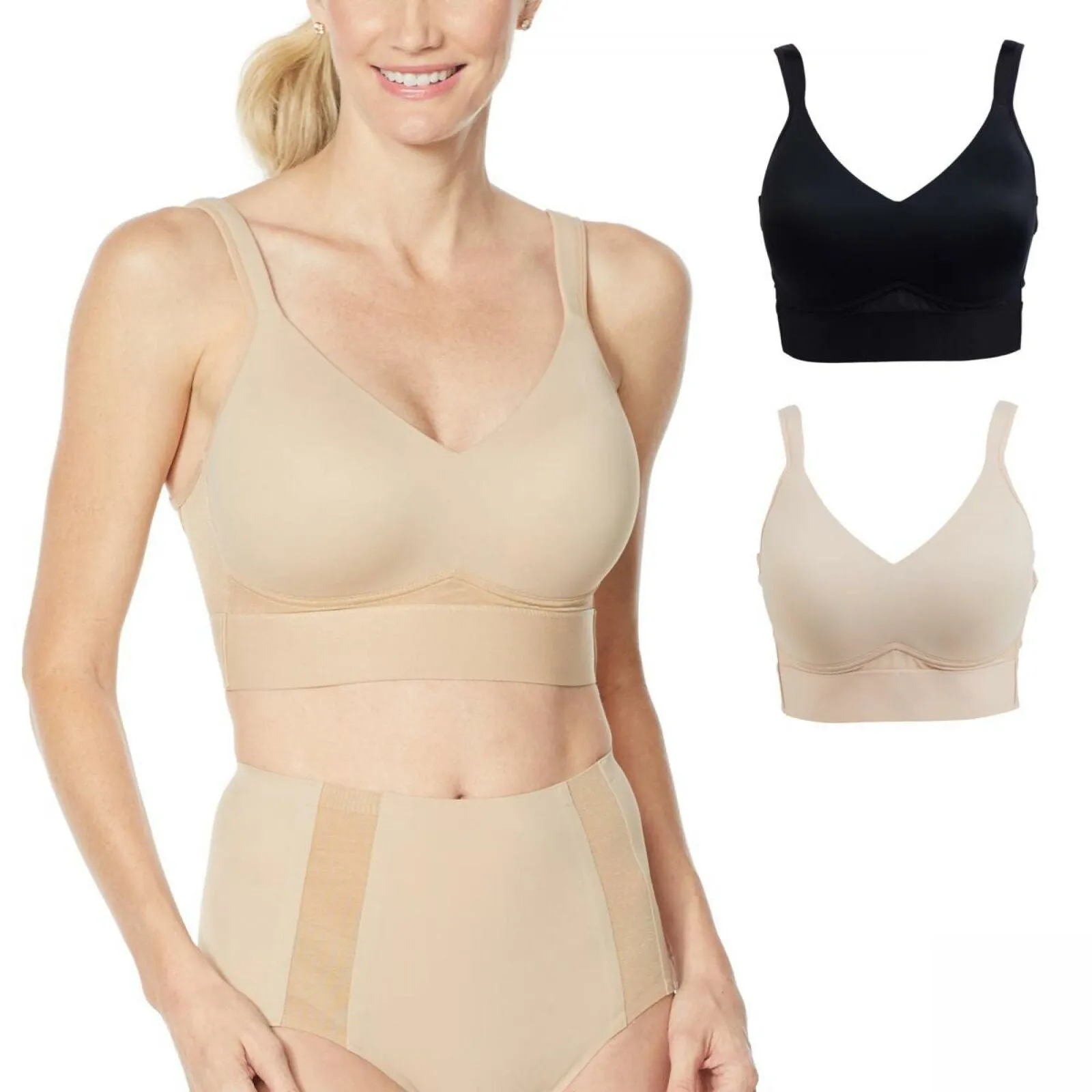 Rhonda Shear 2 Pack Mesh Back Detail Molded Cup Bras Dark Nude/ Black Large