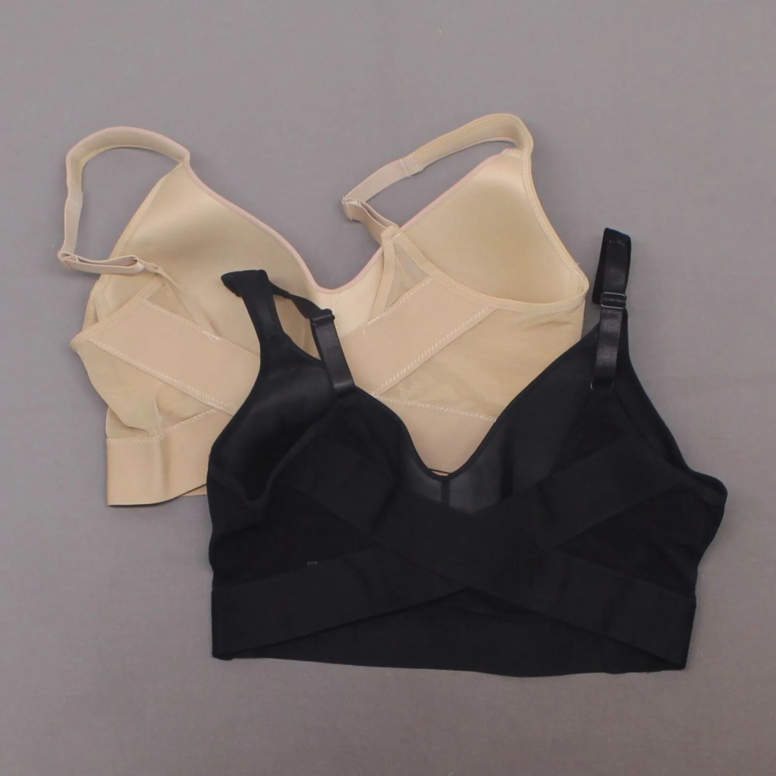 Rhonda Shear 2 Pack Mesh Back Detail Molded Cup Bras Dark Nude/ Black Large