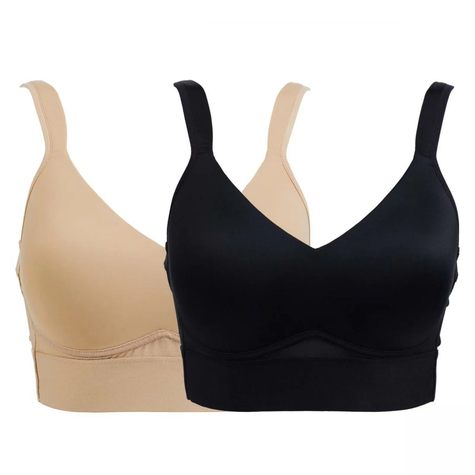 Rhonda Shear 2 Pack Mesh Back Detail Molded Cup Bras Dark Nude/ Black Large