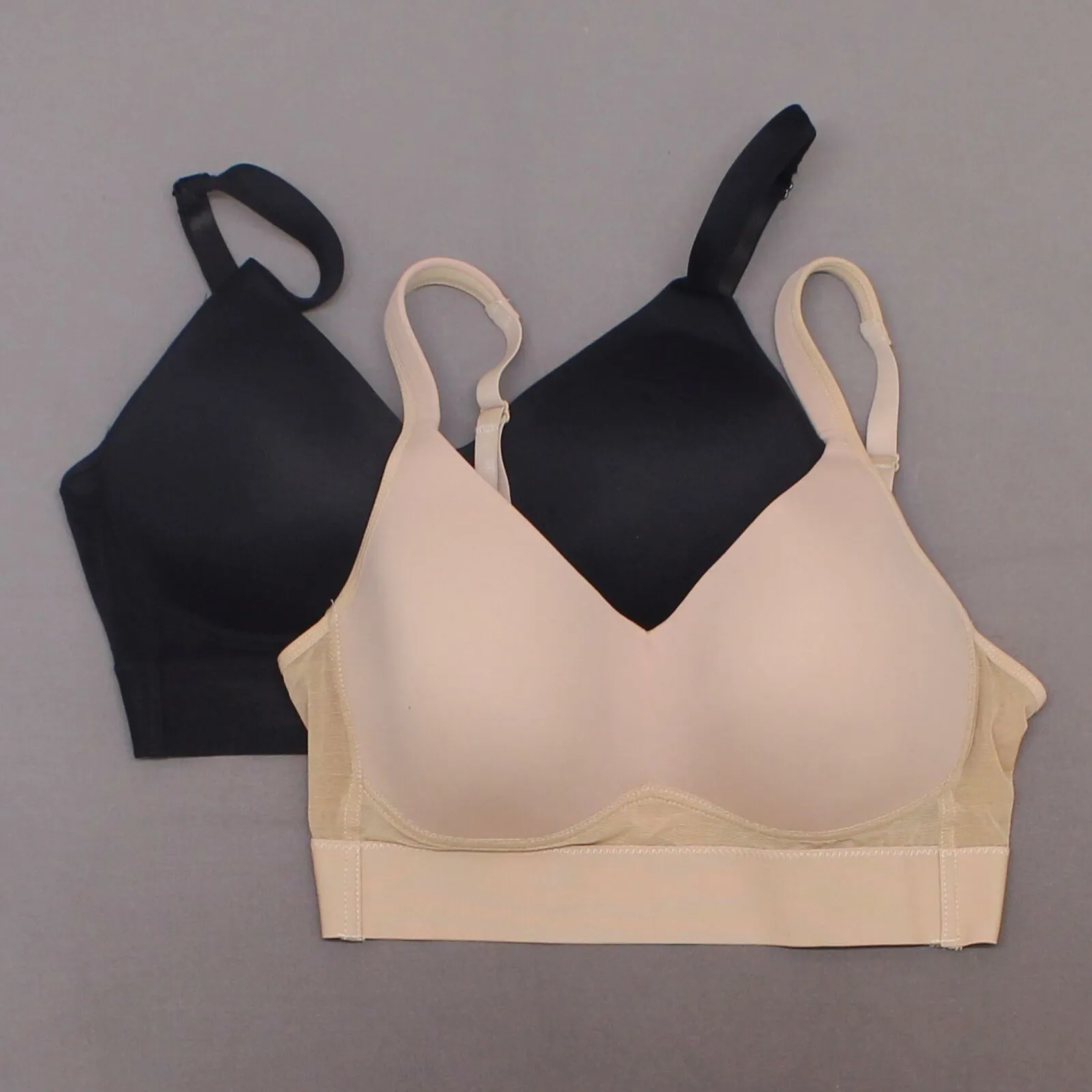 Rhonda Shear 2 Pack Mesh Back Detail Molded Cup Bras Dark Nude/ Black Large