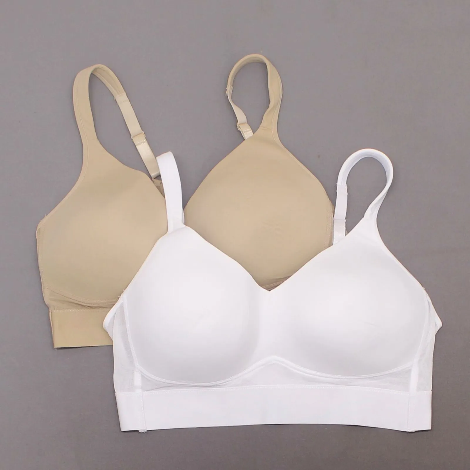 Rhonda Shear 2 Pack Mesh Back Detail Molded Cup Bras White/ Nude Plus 1X
