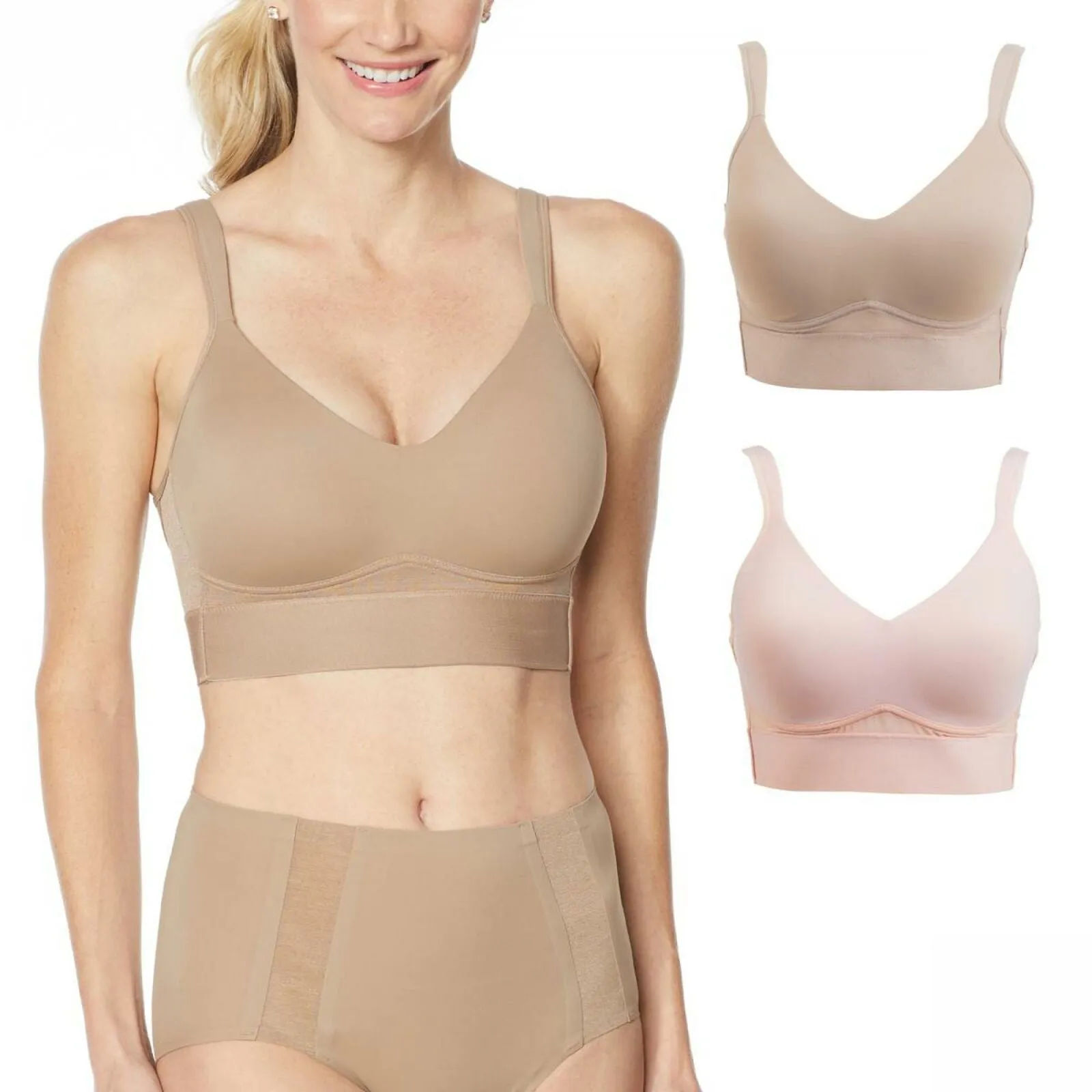Rhonda Shear 2 Plus Size Mesh Back Detail Molded Cup Bras Mocha/ Dusty Pink 3X