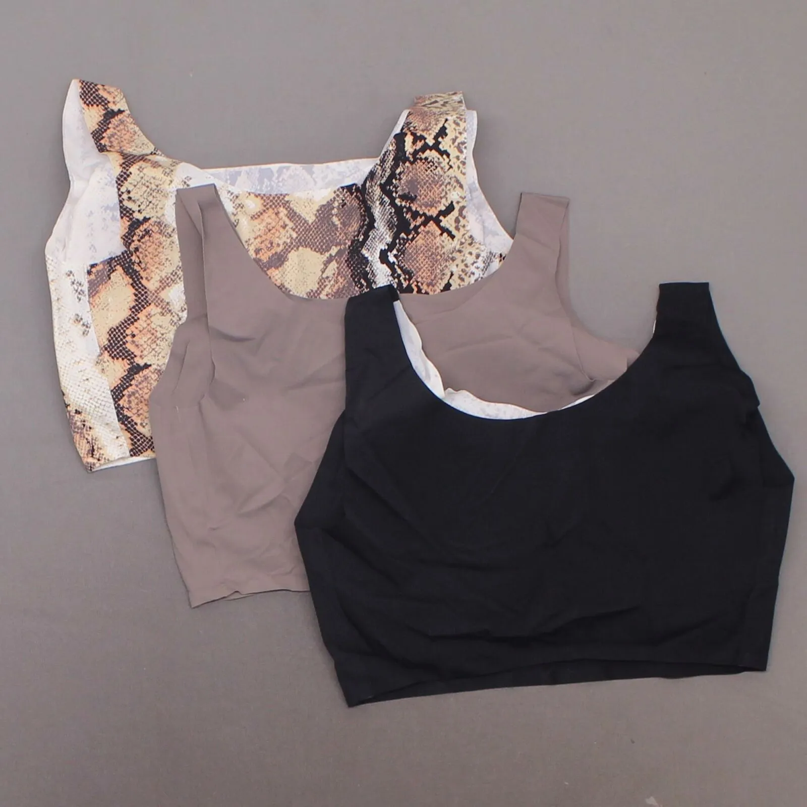 Rhonda Shear 3 Pack Body Bras With Removable Pads Mocha/ Snake/ Black 1X
