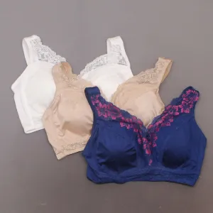 Rhonda Shear 3 Pack Plus Size Adjustable Back Betty Pin-Up Bras Darks 1X
