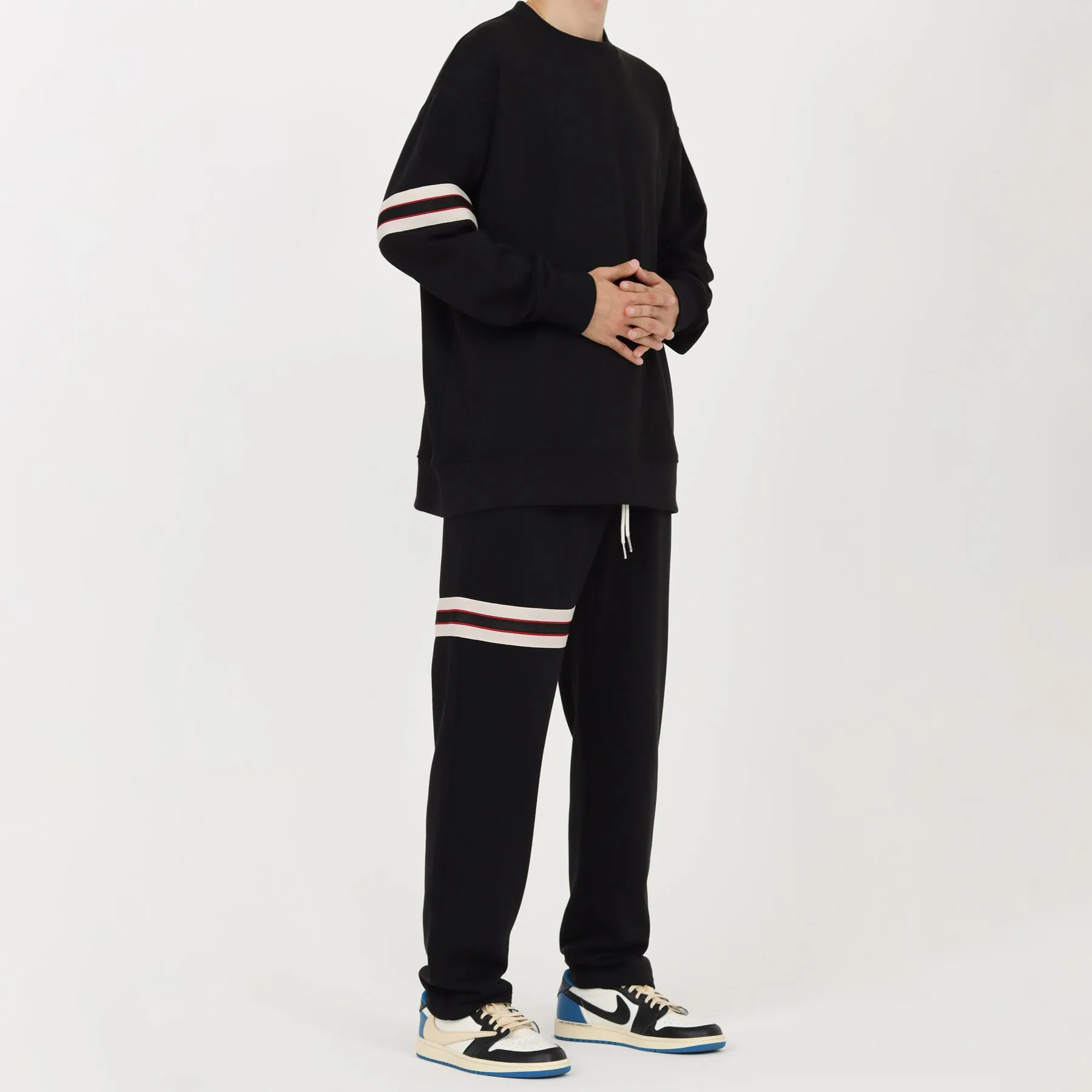 Ribbon Stripe Round Neck Sweater