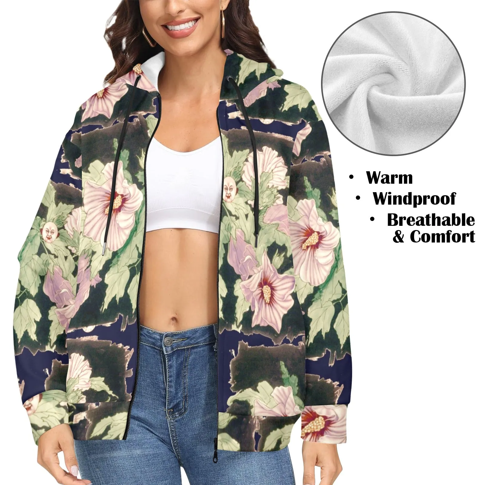 Rose Buddha Women's Fleece Full-Zip Hoodie